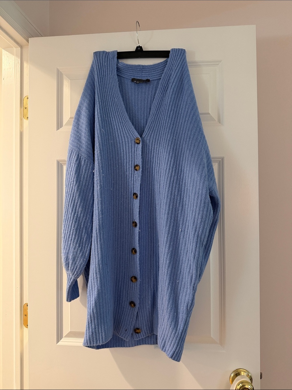 Cozy Light Blue Ribbed Button-Up Cardigan Sweater or sweater dress!